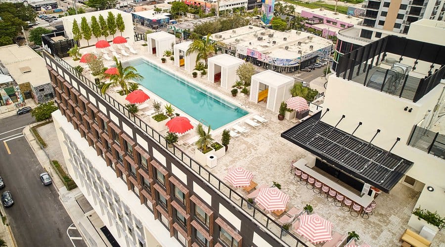 Arlo Wynwood rooftop New Year’s Eve party with panoramic views of Miami skyline.