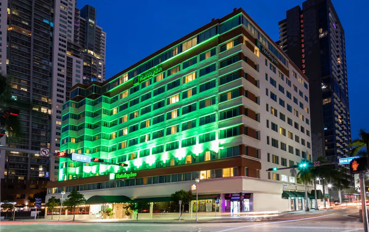 Exterior of Holiday Inn Port of Miami Downtown, safe hotel near Miami cruise port for pre-cruise stays.