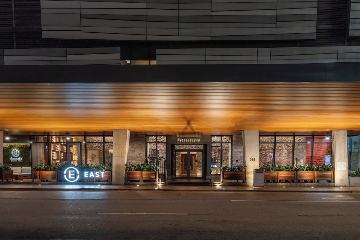 Entrance of EAST Miami hotel at Brickell City Centre, showing direct street-level access and central walkable location in Brickell, Miami.