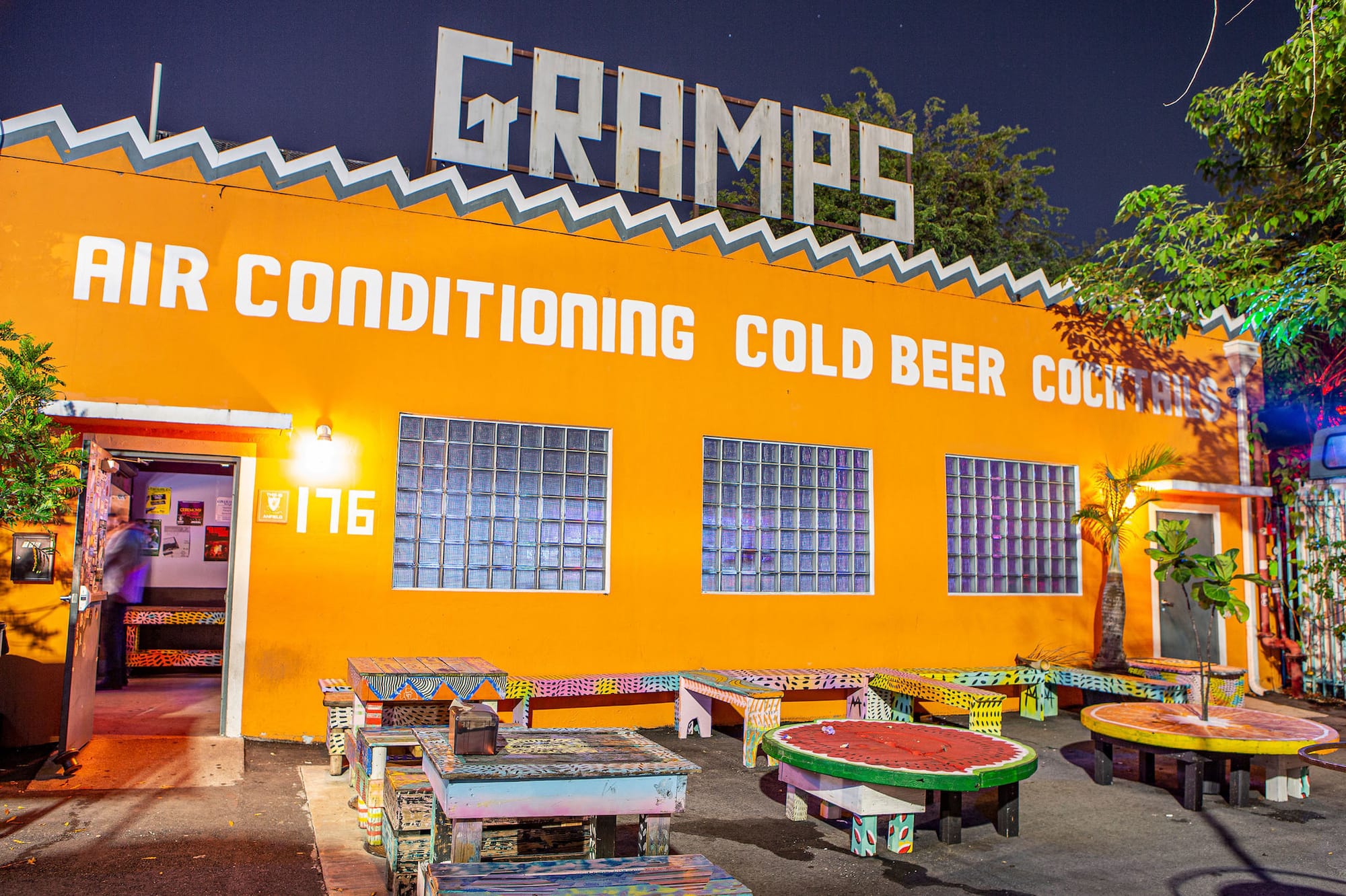 Gramps bar exterior in Wynwood Miami colorful nightlife venue known for live music and cocktails