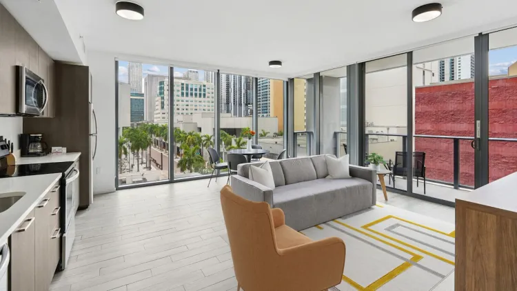 Three-bedroom apartment interior at Sentral Alea Miami, one of the best long-term stay apartment hotels in Miami